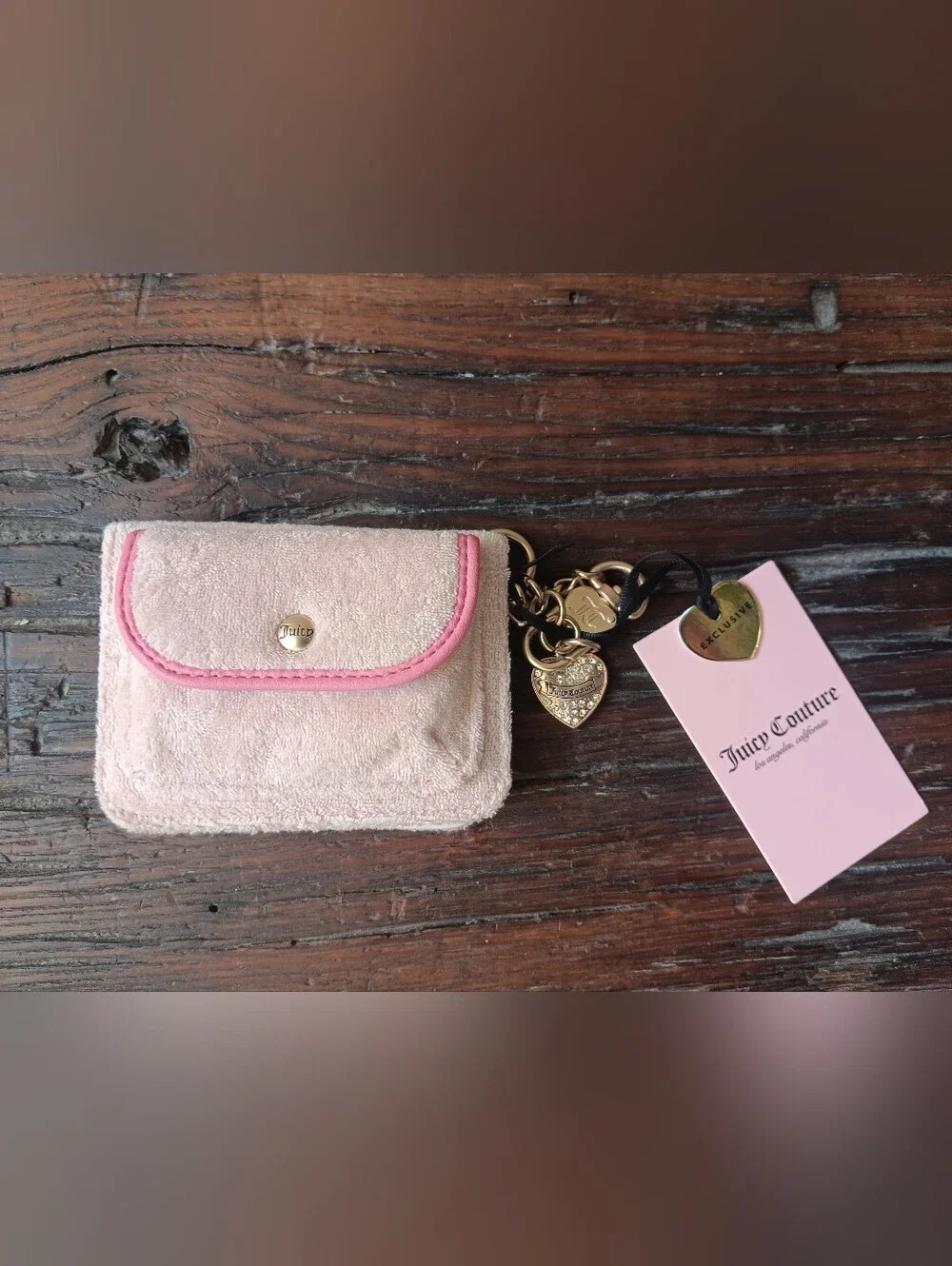 NWT Juicy Couture Lovers Club Velour Dual Sided Card Case Wallet in Pink Diamond